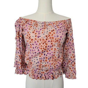 Pink Floral Shoulder Peasant Gauzy Top Womens S Whimsy Cottagecore Willow Root